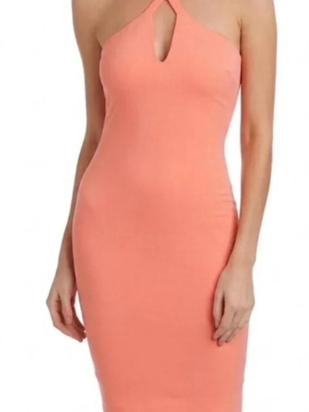 Likely Sleeveless Coral Halter Sheath Dress